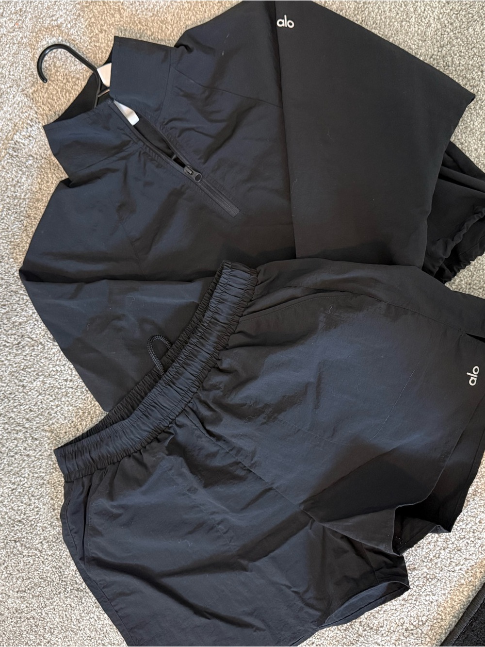 Alo Black Active Alumni Half-Zip Top & Shorts Set